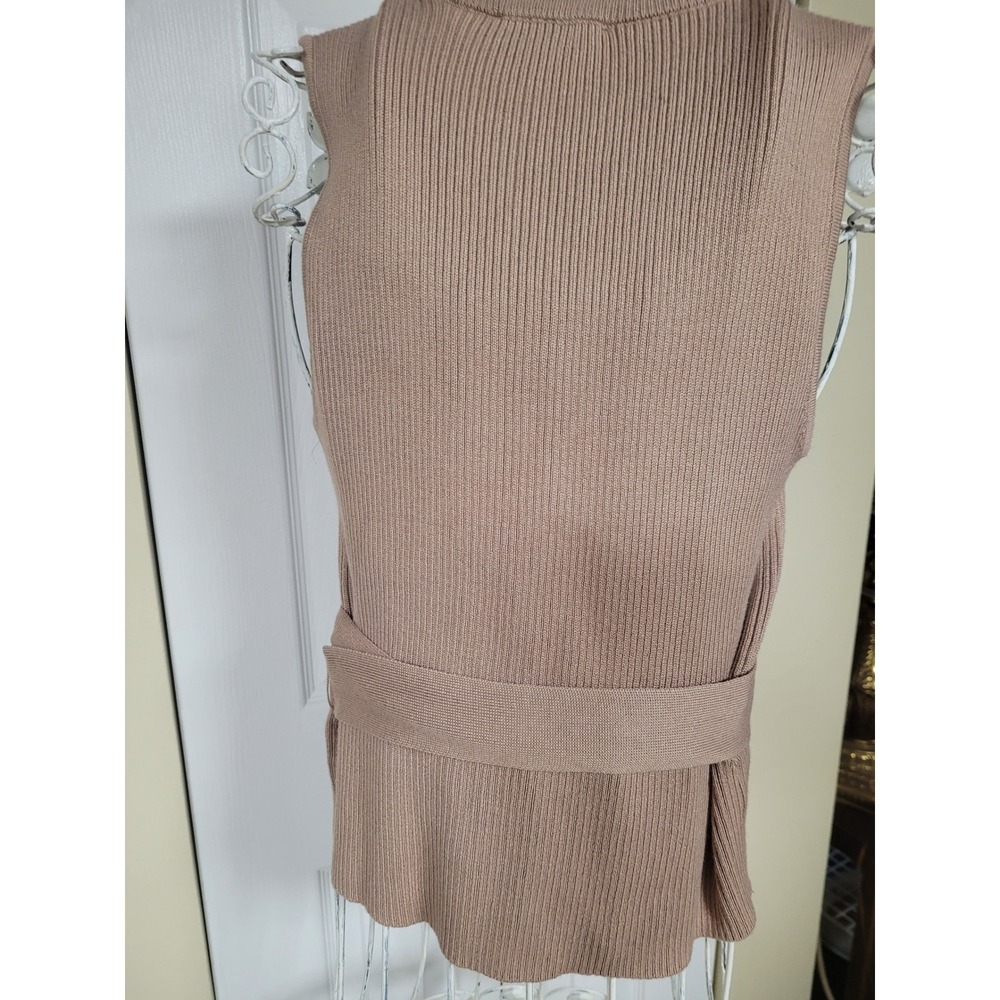 And Now This Almond Ribbed Knit Tie Waist Sweater Vest Sleeveless Top Size M NWT - Picture 5 of 5